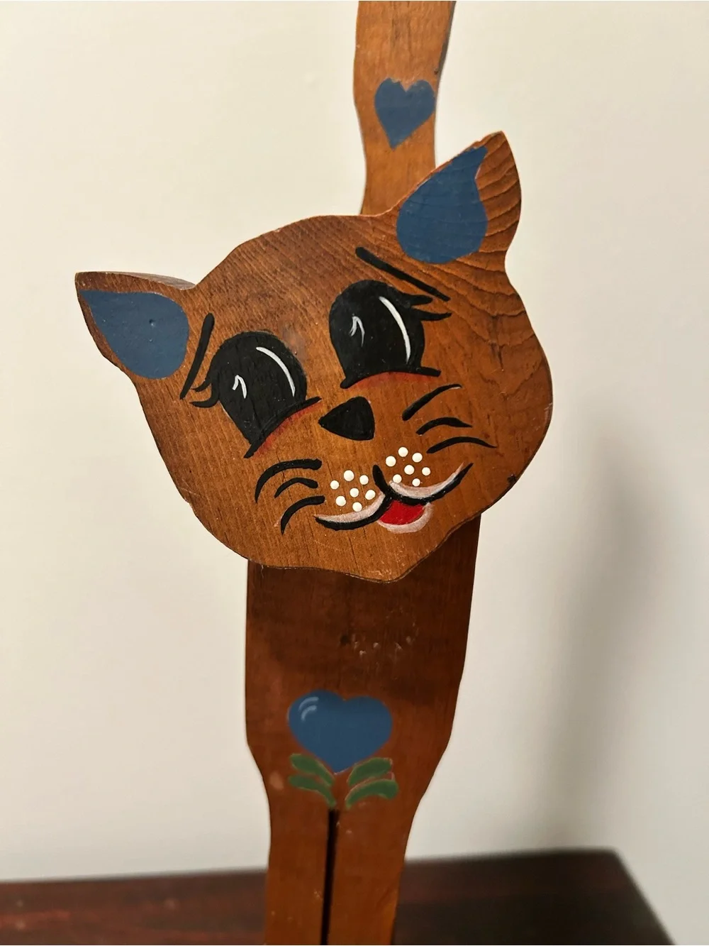 Vintage Hand Painted Wooden Cat Toilet Paper Holder Scrunchie Ribbon Stand